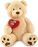 MaoGoLan Big Teddy Bear Stuffed Animal, Soft and Cuddly Giant Teddy Bear Plush with I Love You Red Heart,Valentines Gift for Kids,Girlfriend,Boyfriend,Lover,36 inches