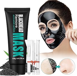 Peel Off Face Mask Blackhead Whiteheads Remover Masks Activated Charcoal Black Mask Purifying Peeling Facial Mask for Nose Pores Removal Cleansing Acne with Brush and Pimple Extractor Tools