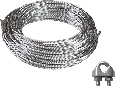Patio 3/16 inch Stainless Steel Wire Rope, 40 Ft Steel Cable and 8 Pcs Clamps Coated, 7x19 Stand Core Metal for Picture Hanging, Light Zip Line, Fencing Wire, Shade Sail Hardware Kit
