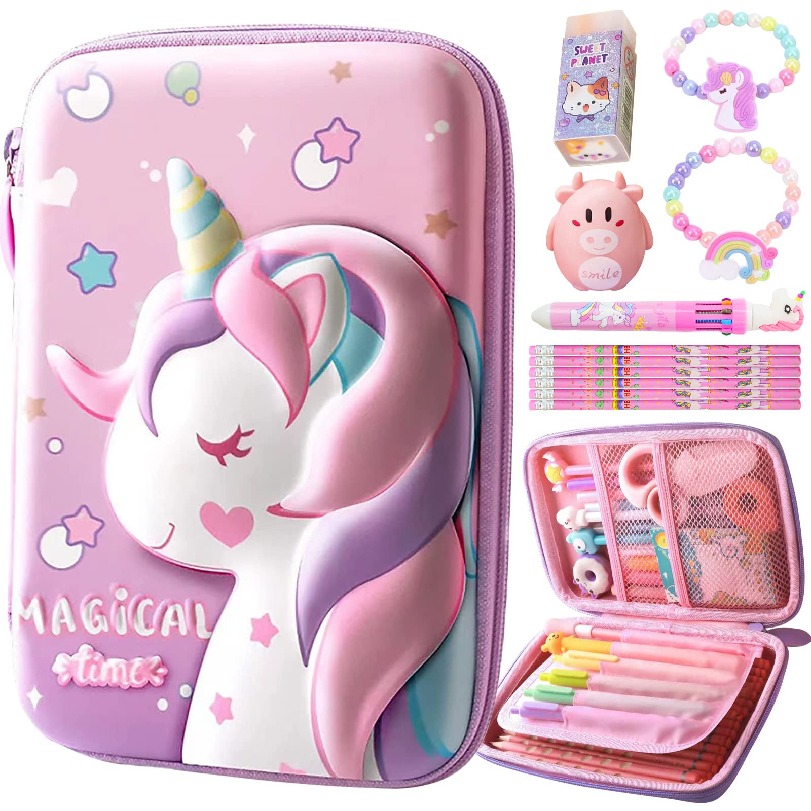 Cute Pencil Case - Pink Pouch, 3D EVA Large Capacity Pen Holder For Kids & Boys - School Portable Gift