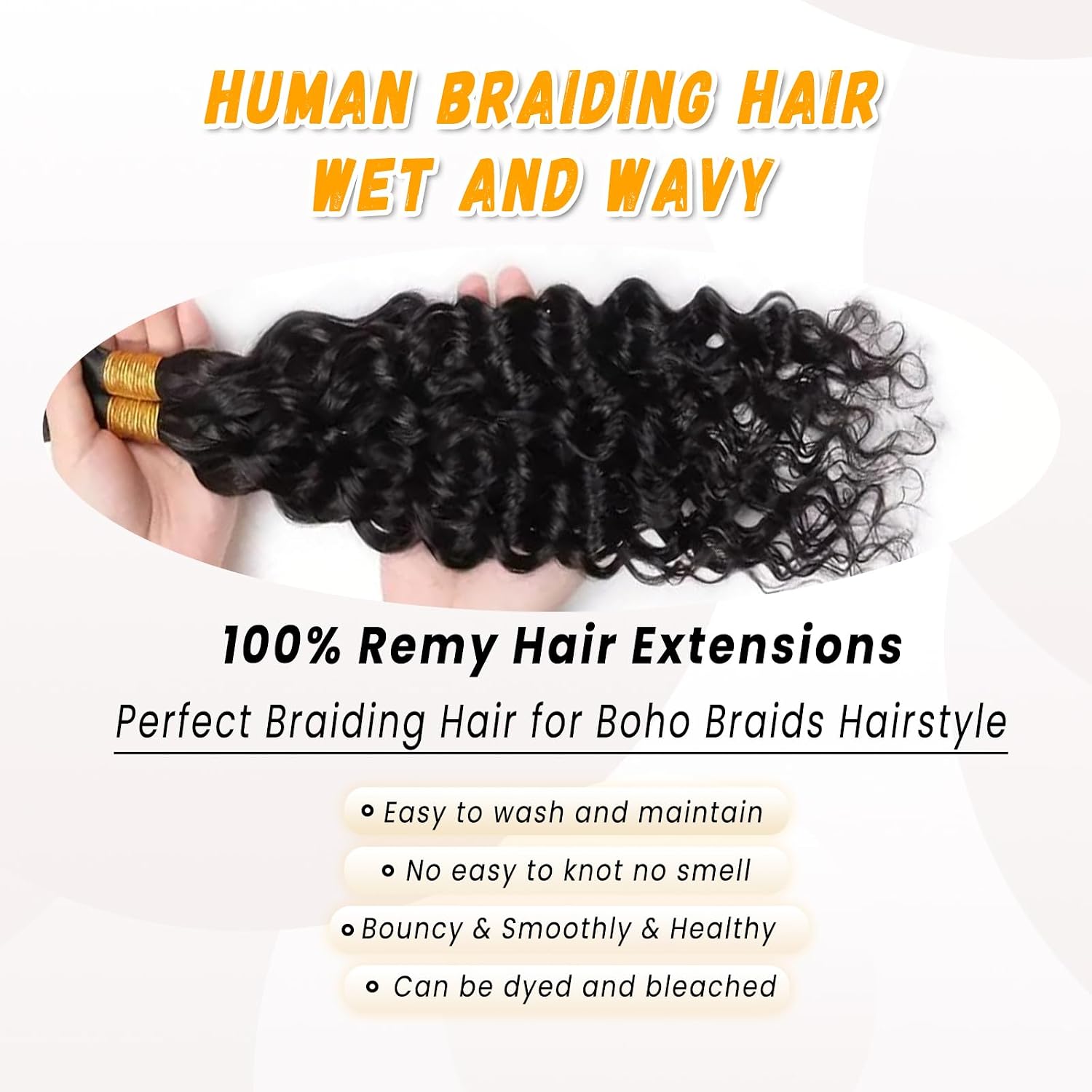Boho Human Hair Water Wave Boho Hair for Braiding #1B Natural Black Boho Braids Human Hair Extensions Wet and Wavy Human Braiding Hair 14 Inch 100 Gram