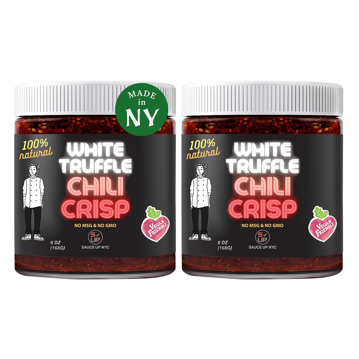 SAUCE UP White Truffle Chili Crisp Sauce – 2 Pack (6oz Each) | Premium Truffle Chili Oil | Crispy, Spicy & Umami Truffle Flavor Bomb | Vegan, Keto, Gluten-Free, Non-GMO | Artisanal Gourmet Hot Truffle Chili Crisp | Handcrafted in NY