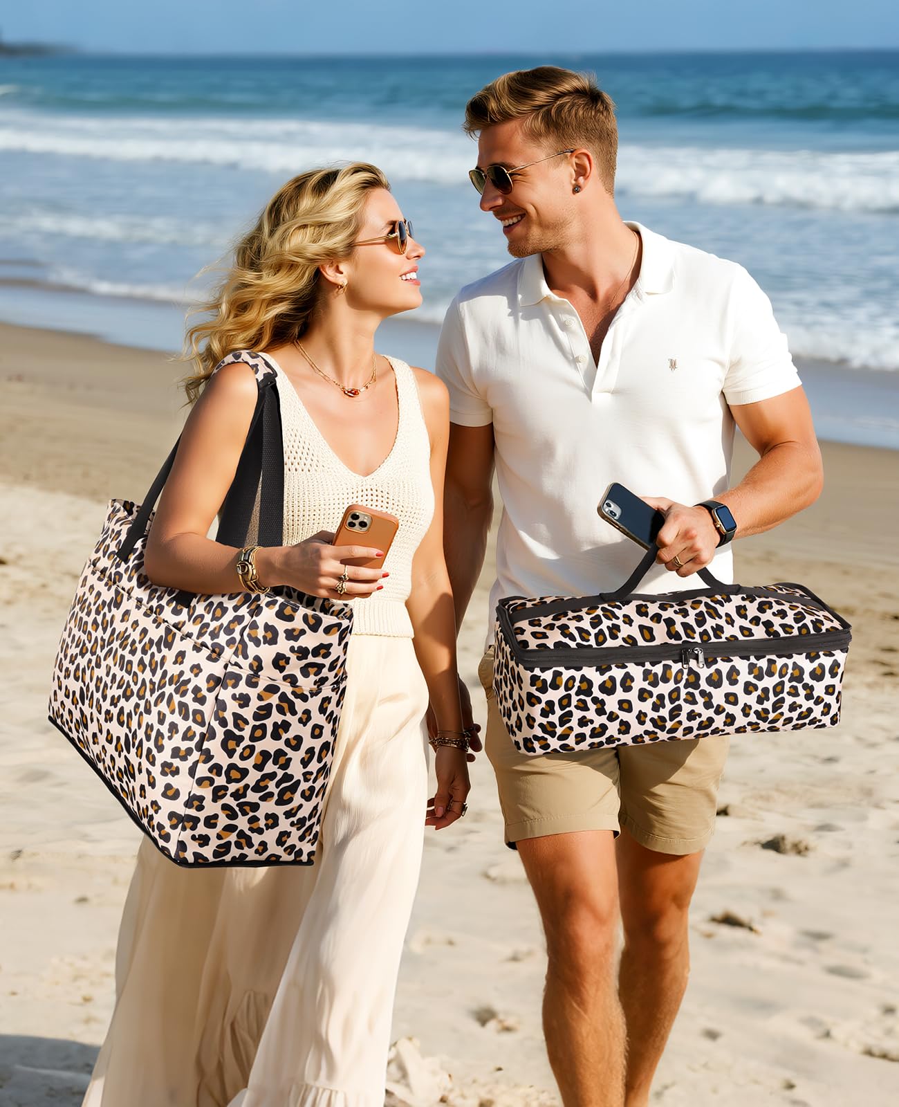 ISEYOU Strandtasche XXL Familie mit Kühltasche, Wasserdicht Sanddicht, 49L, Faltbar