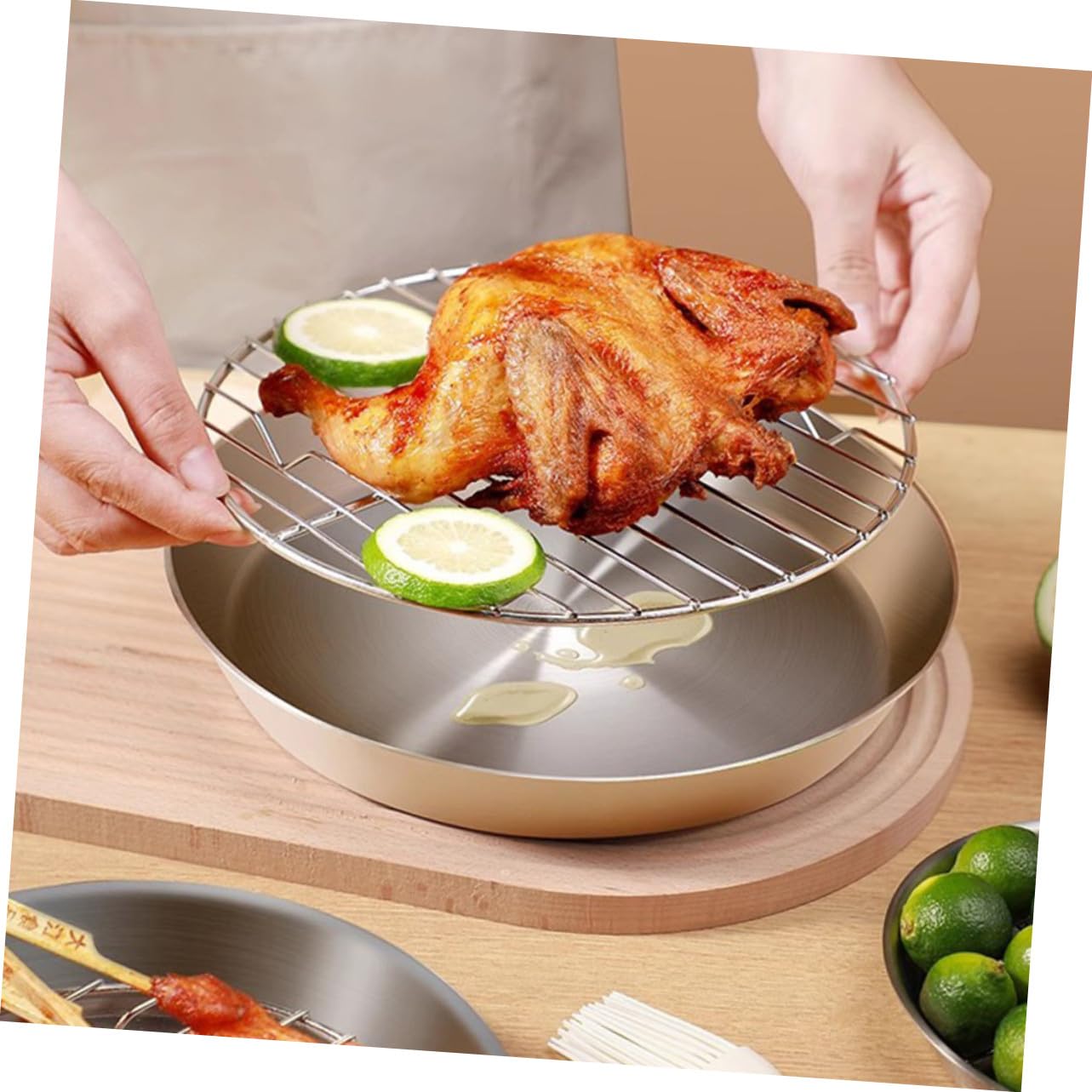 Bandeja de Horno de Acero Inoxidable con Rejilla Resistente y Multiusos para Asar Carne Pescado y Verduras Bandeja con Drenaje para Parrilla y Cocina