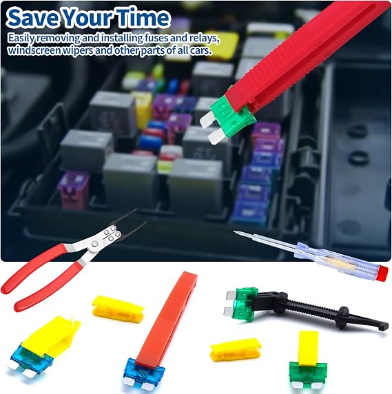 6Pcs Fuse Puller Insertion Tools, Relay Puller Pliers, Fuse Puller Circuit Tester for Car Motorcycle Truck Car Vehicle Battery Terminal Wiper Remover