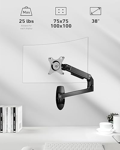 Miniatura 2 de Soporte de pared para monitor para pantallas planas o curvas de hasta 38" dentro de 25 libras, soporte de pared con brazo ajustable de movimiento