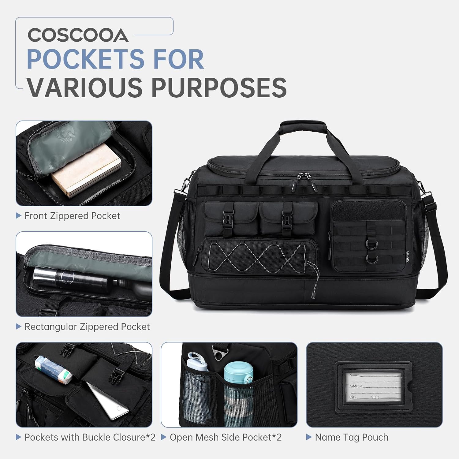 78L Large Gym Bag Expandable 10cm 102L Tactical Sports Duffle Bag
