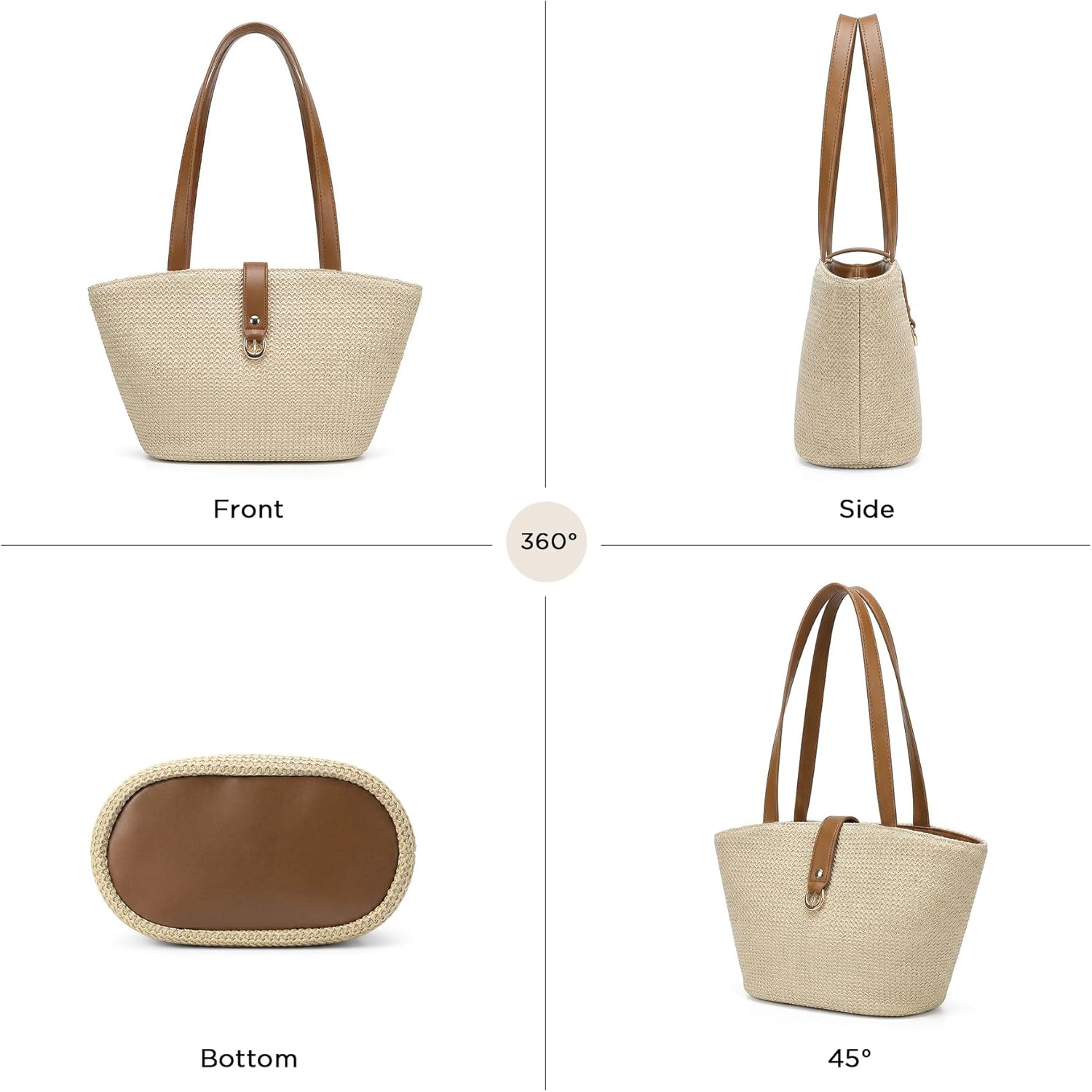 CHUNLI Straw Tote Bag for Women, Woven Raffia Straw Purse, Boho Beach Bag with PU Handle, Summer Vacation Resort Shoulder Bag