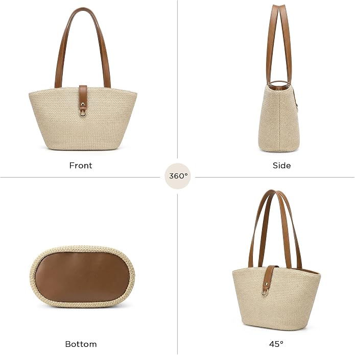 Bolso tote de paja tejido para mujer miniatura 7