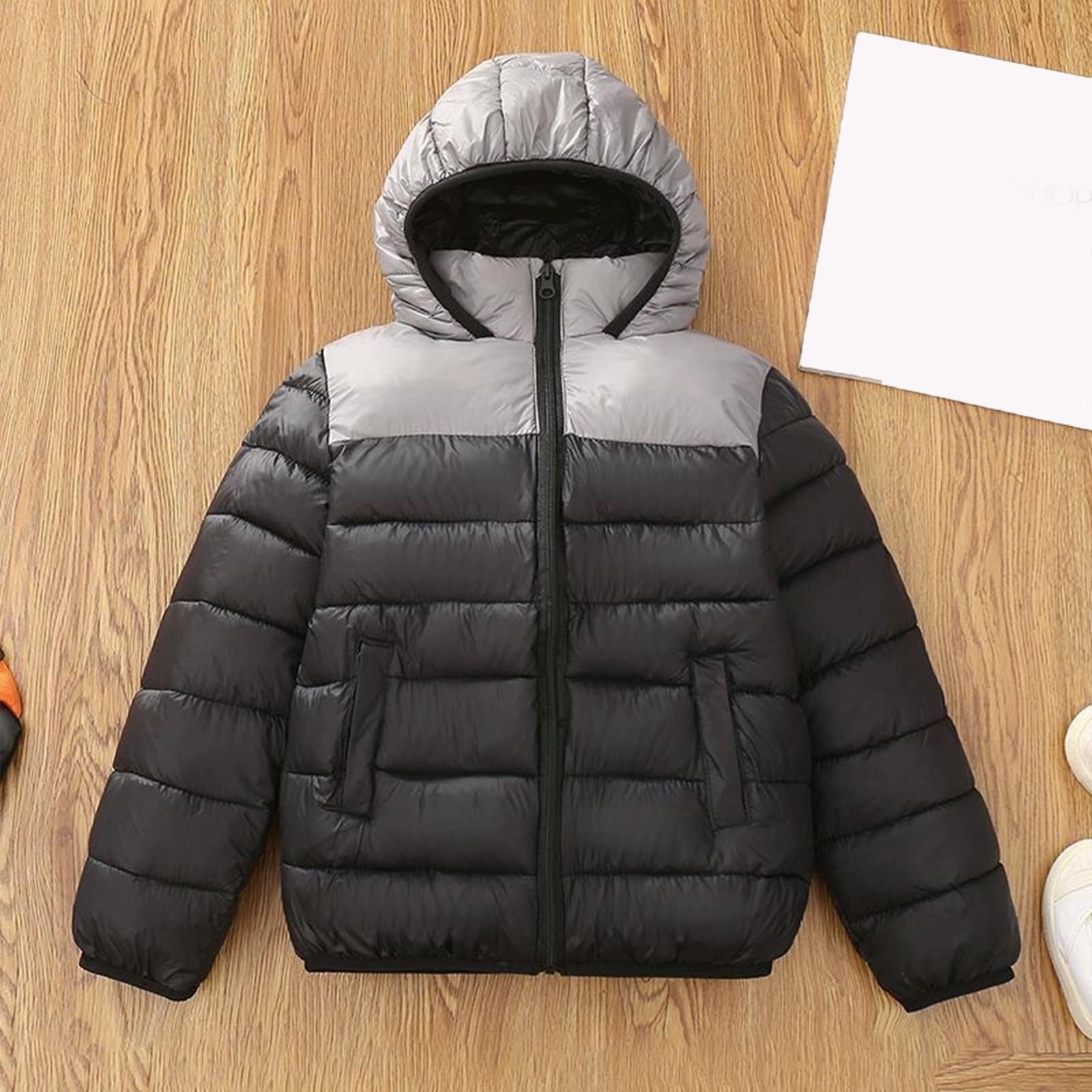 Jacke Jungen, Jungen Farbe Daunenjacke Warmer Wintermantel Mit Kapuze Für Kinder Leichte Isolierte Oberbekleidung