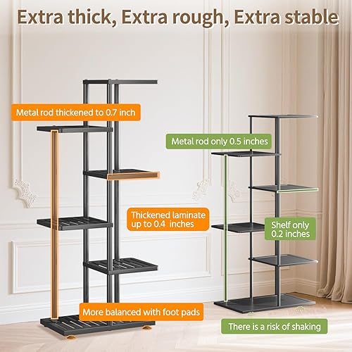 Miniatura 3 de LASZOLA Soporte para plantas de 5 niveles para interiores y exteriores para macetas grandes y resistentes, estante alto de metal negro con múltiples