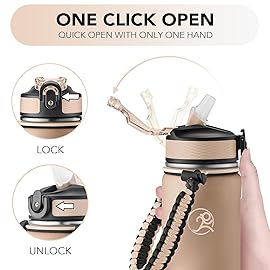 GOSWAG Insulated Sports Water Bottle, 24oz 2 Lids(with Straw/No Straw), Stainless Steel Water Bottles with Paracord Handle, Insulated Bottle with Double-Wall Vacuum Insulation