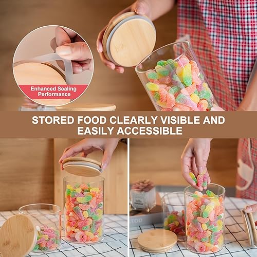 Miniatura 6 de Tarros de vidrio para almacenamiento de alimentos, paquete de 6, recipientes de vidrio transparente de 4 x 6 pulgadas con tapa de bambú herméticos
