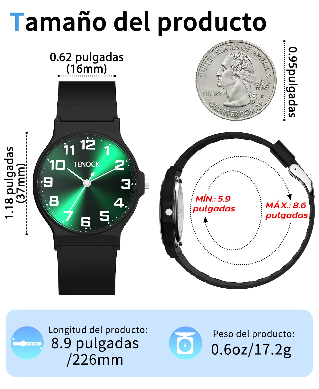 Reloj analógico para niños resistente al agua 30 m deportivo esfera delgada correa suave