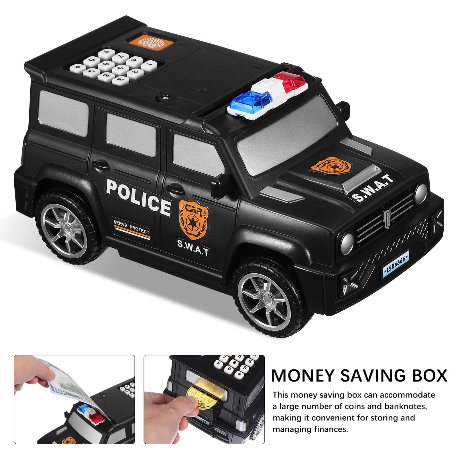 Abaodam Tirelire Électronique Plastique Solide de Voiture Reconnaissance D'empreinte Digitale Idéal pour Cadeau de Vacances pour Billets et Pièces