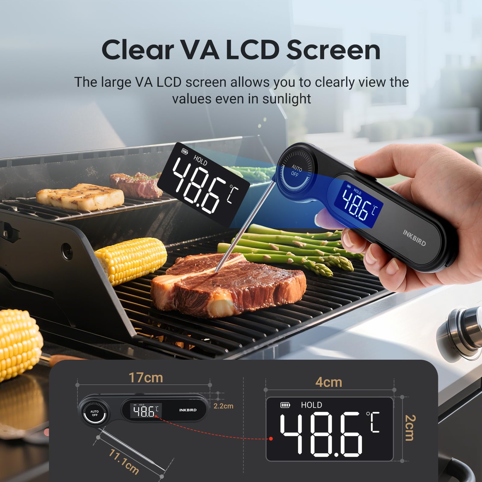 Termometro Istantaneo per Carne,Impermeabile IP65,Lettura Ultra-Rapida in 0.5 Secondi,Rilevazione Super Precisa,INKBIRD Termometro Alimentare Compatto per Cucina,BBQ,Pasticceria,Frittura,Produzione