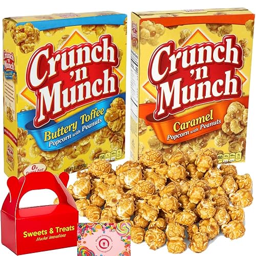 Crunch 'N Munch - Bocadillos de palomitas de maíz Sabores de caramelo y caramelo con cacahuetes Delicioso dulce y salado Películas escuela,