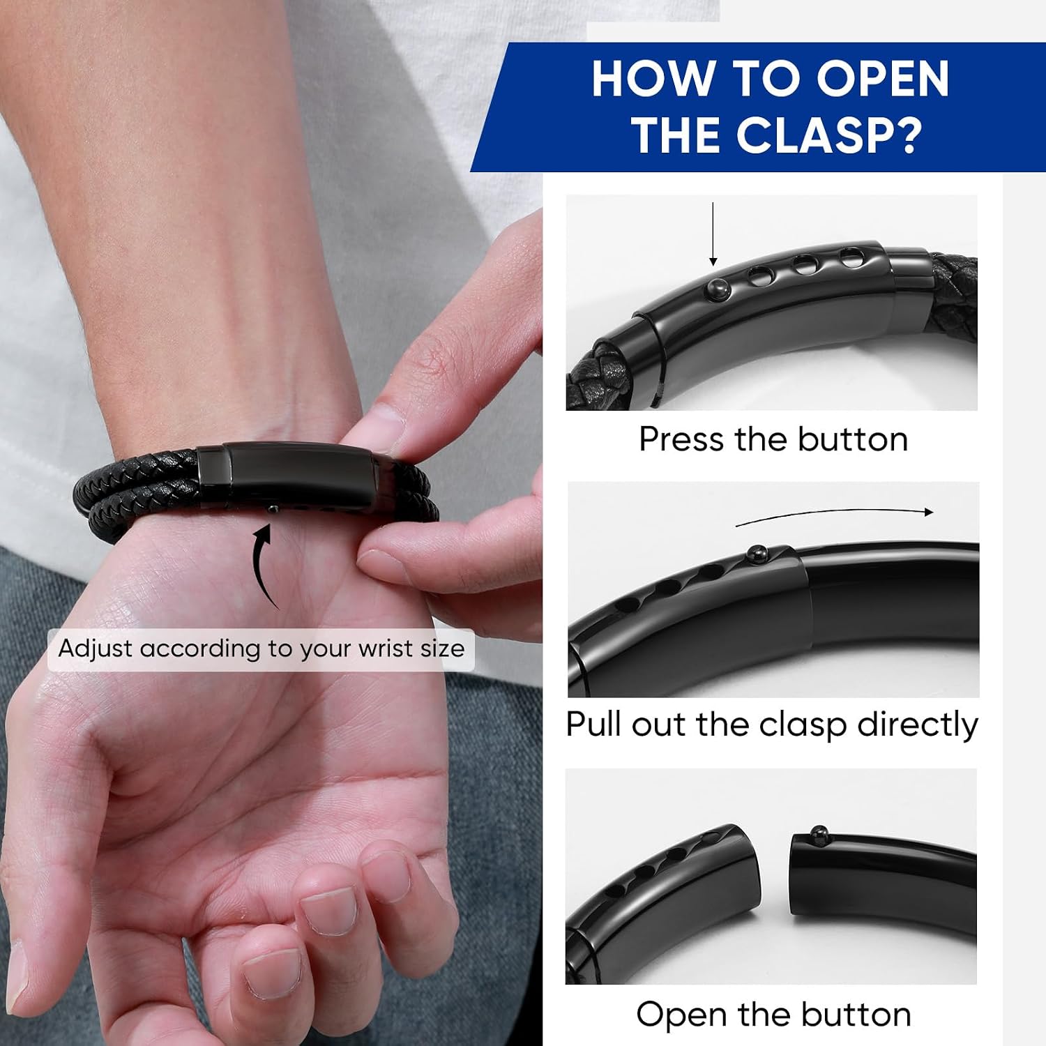 TempBeau Christian Black Leather Bracelet for Men - Double-Row Braided Leather Faith Cross Bracelets for Mens Jewelry Gift Religious Baptism Easter Gifts for Young Men Teenage,Adjustable Wristband