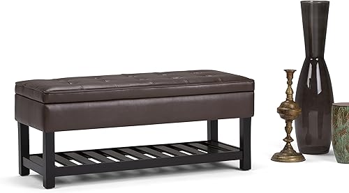 Miniatura 61 de SIMPLIHOME Cosmopolitan - Banco otomano rectangular de transición de 44 pulgadas de ancho con parte inferior abierta en piel sintética vegana gris