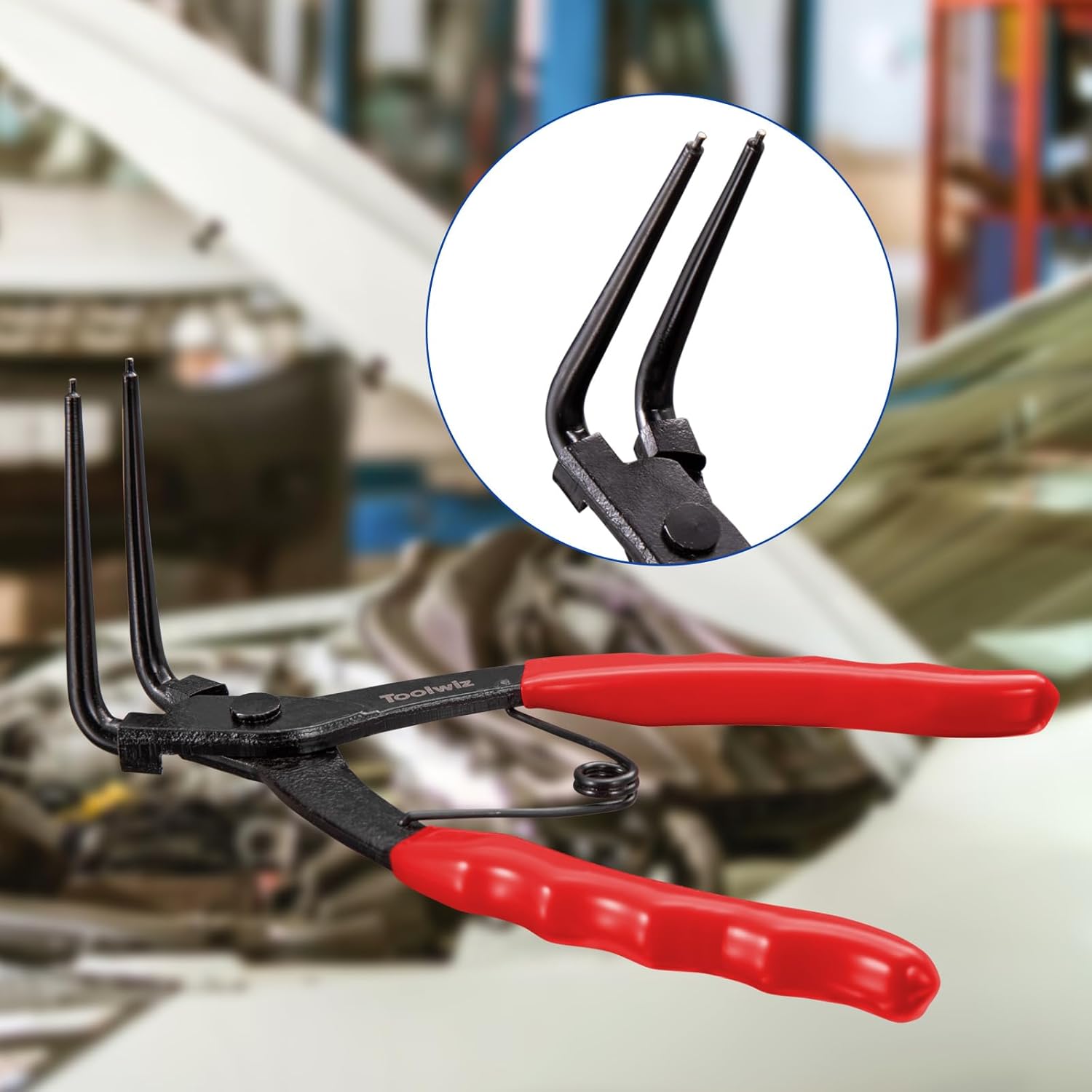 Toolwiz Snap Ring Pliers Heavy Duty, Internal Retaining Ring C Clip Circlip Pliers 90 Degree for Trucks Motorcycles Cars, Red
