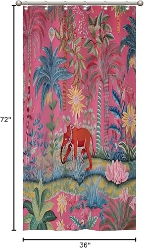 Miniatura 612 de Cortinas de ducha de baño con ganchos, 72 x 92 pulgadas, cortina de ducha de tela impermeable con diseño de flores y pájaros, cortina de ducha