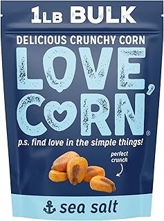 LOVE CORN Sea Salt 16oz x 1 Bag - Delicious Crunchy Corn - Healthy Family Snacks - Gluten Free, Kosher, Non-GMO- Alternative for Chips, Nuts, Crackers & Pretzels - Perfect for Charcuterie Boards