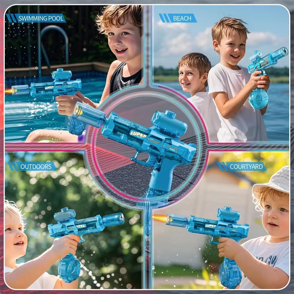 Electric Water Guns for Adults Kids, Long Range Automatic Water Gun with LED Light, Transparent Body, 500cc Capacity, Manual & Automatic Modes for Summer Outdoor Pool Party Toy Gift(Red)