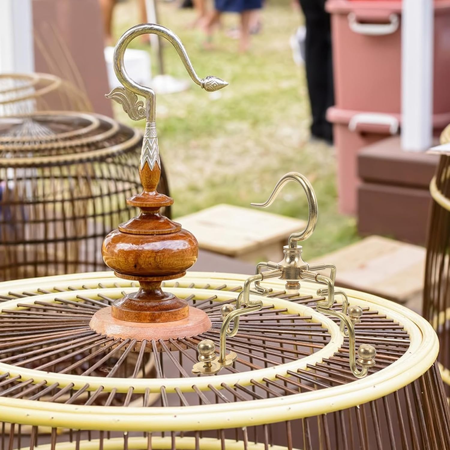 KOMBIUDA Vintage Copper Birdcage Hook Accessories for Indoor and Outdoor Birdcages Golden Hanging Bird House Hanger with Reliable Design image 4