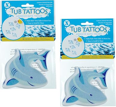 SlipX Solutions Adhesive Bath Treads, Shark Tub Tattoos, Non-Slip Traction to Bathtubs, Showers & Other Slippery Spots Kid Friendly, Reliable Grip