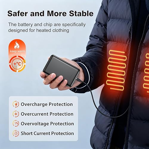 Miniatura 5 de Chaleco térmico de 20000 mAh, 7.4 V, 5 V, batería para ORORO, batería recargable Venustas para chalecos calefactables, chaquetas con capucha,