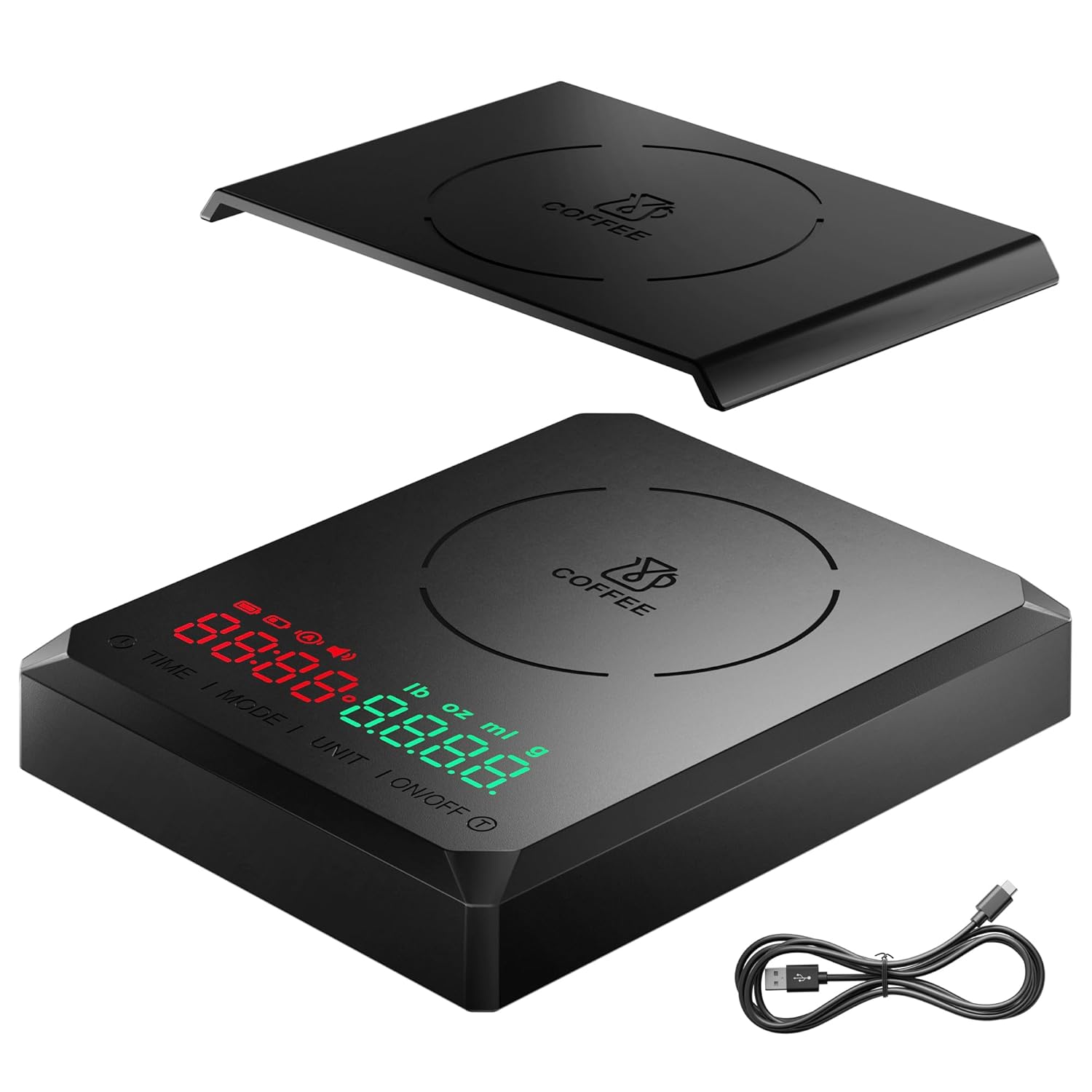 Mini Coffee Scale with Timer, Rechargeable Espresso Scale 2kg/0.1g, for Espresso and Pour-Over Coffee, Portable Coffee Beans Scale with 3 Modes