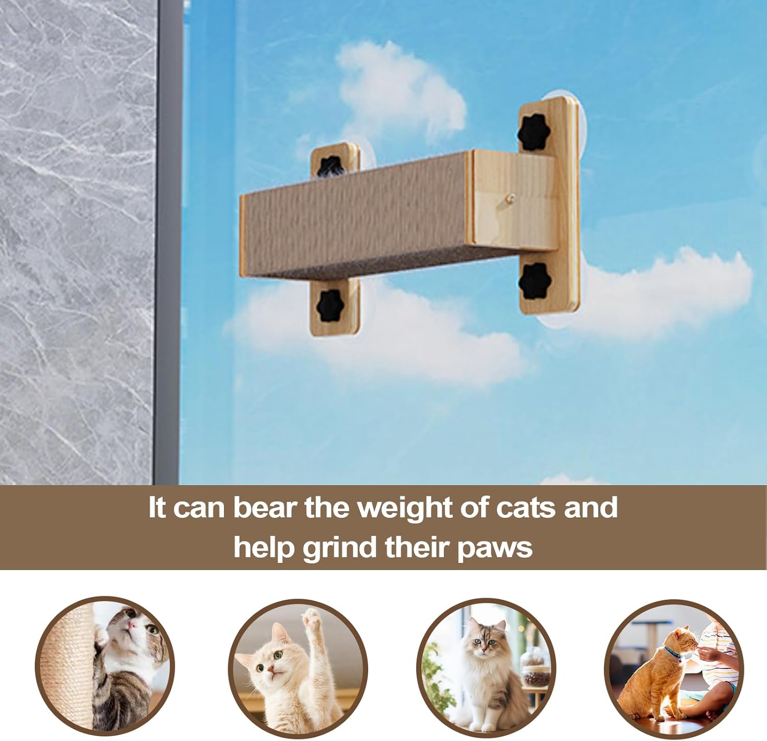 壁掛け式猫家具 | 屋内壁取り付けキャット家具ツリー | 天然おもちゃ、止まり木付きツリー、爪とぎタワー、階段、窓・家庭遊び・屋内・