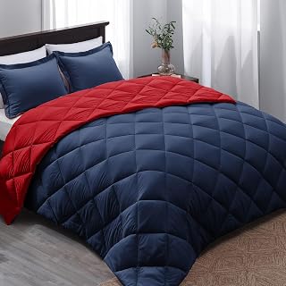 Basic Beyond Queen Navy and Red Comforter Set - 1 Comforter (88"x92") and 2 Pillow Shams (20"x26"+2")