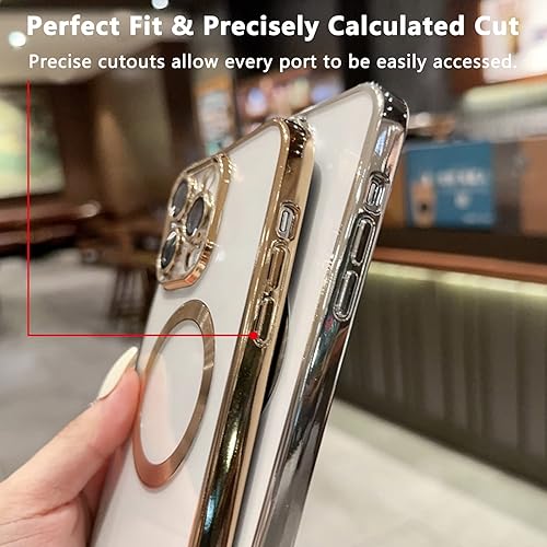 Miniatura 3 de Haeuorey Funda magnética transparente para iPhone 14 Pro Max con protector de lente de cámara, compatible con MagSafe a prueba de golpes, delgada,