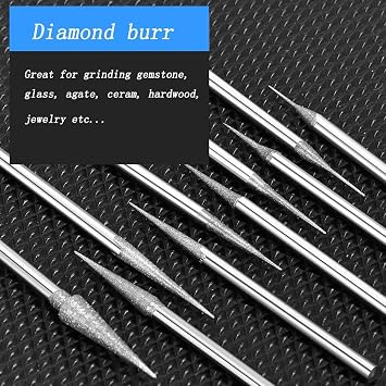 10 Pcs Cone Shape Diamond Burr Set - 3/32'' Shank Diamond Cone Burs Stone Carving Bits for Rotary Tool Include Dremel