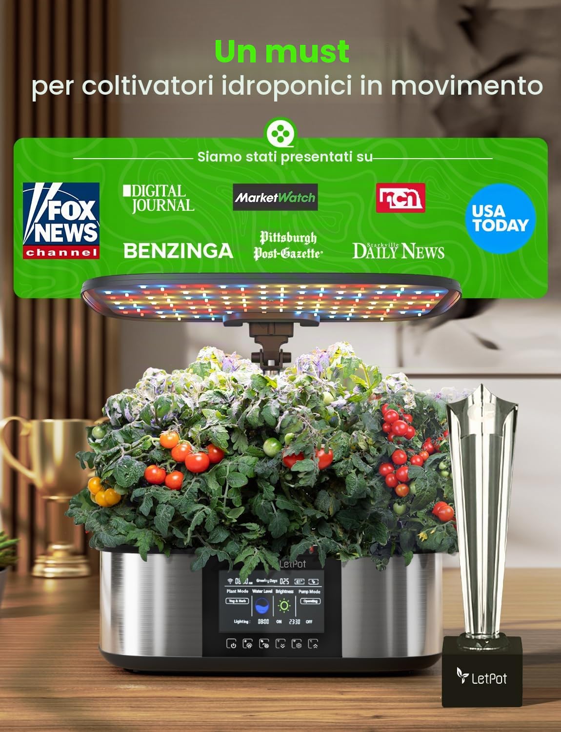 LetPot LPH-Max - Kit per coltivazione idroponica, 21 cialde APP e WiFi, controllo automatico, intelligente per interni, con luce LED da 36 W, kit di irrigazione a goccia automatica, nutrimento e