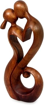 NOVICA Brown Romantic Suar Wood Sculpture , 11.75 Tall 'Everlasting Kiss'