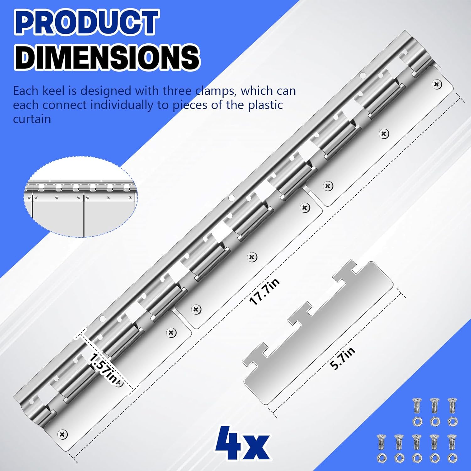 4 Sets Strip Curtain Hardware Stainless Steel Universal Mount Hanger Easy to Install Precision Mounting Brackets for Plastic Vinyl Strips - 4.43FT AP1450