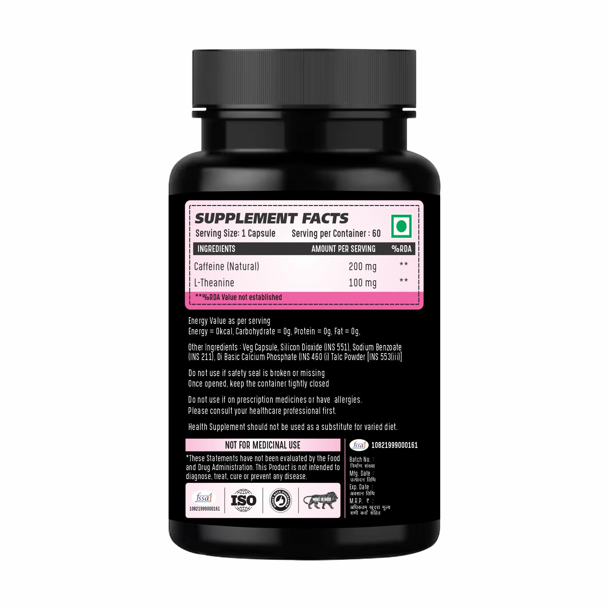 Caffeine + L-Theanine Capsules – Clean Energy & Focus Supplement – Jitter-Free Mental Boost, Mood & Productivity Support – 60 Vegan Capsules — Amazon image 8