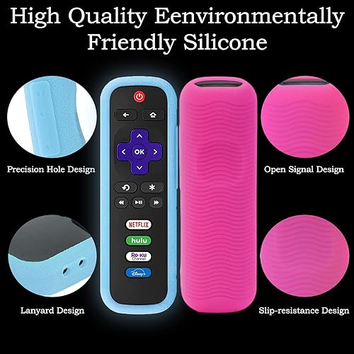 Miniatura 10 de Funda protectora de silicona para mando a distancia por voz Roku TV, Element Roku, funda para controlador de TV Westinghouse Roku, brilla en la