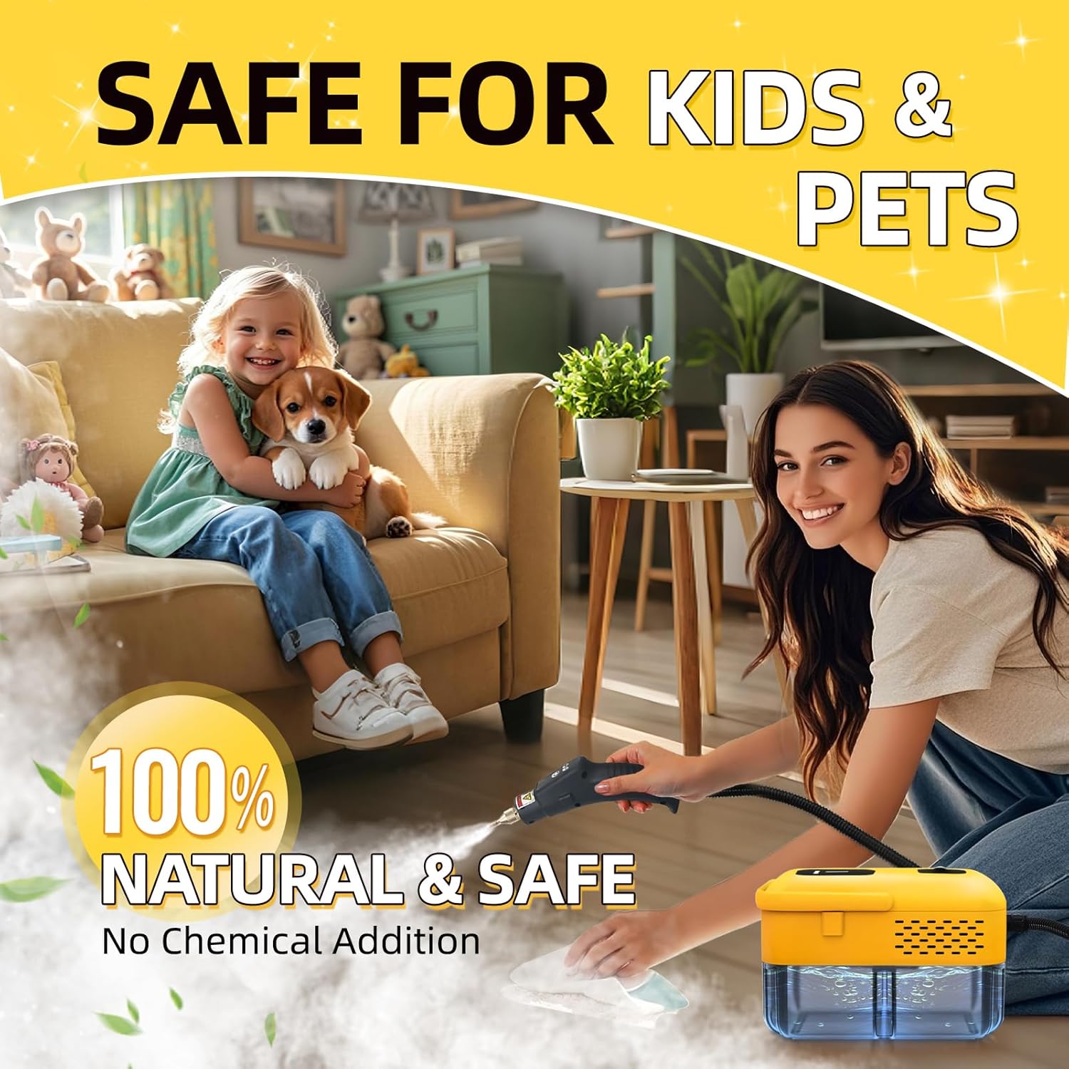 15s Fast Heating Steam Cleaner, 9-Level Adjustable Handle, Portable Steamer for Cleaning with 14pcs Accessories, Steam Cleaner for Home Use, Floor Cleaning,Upholstery, Kitchen, Bathroom, Grout and Car - Image 2