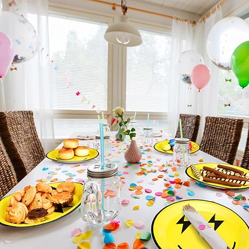 Miniatura 7 de Yaomiao 60 platos de papel desechables con cara sonriente de 9 pulgadas, platos redondos de postre de papel, platos de papel decorativos, platos