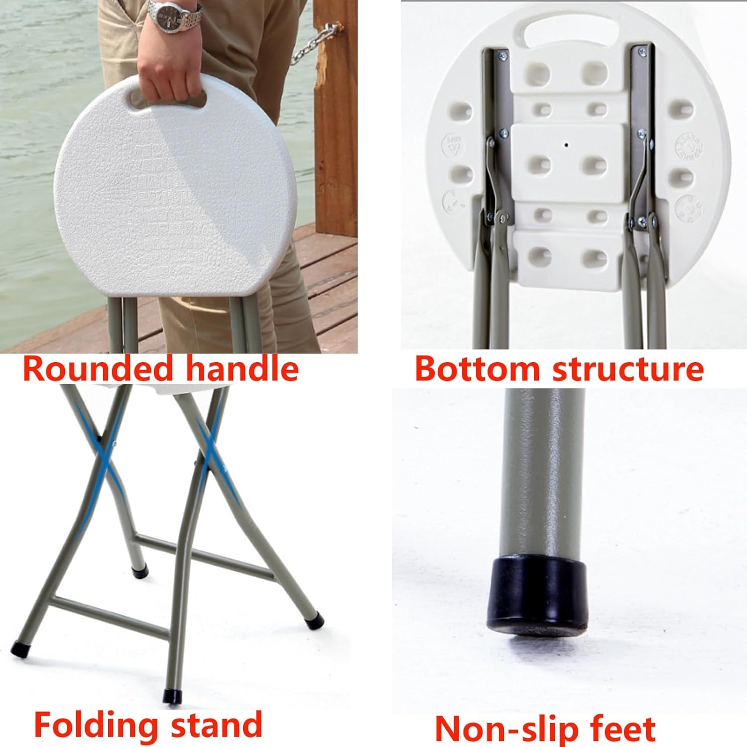 Torzk Round Foldable Bar Stools, Portable Strong and Sturdy Fishing Climbing Camping Chair Seat Stools with Handle & 330lb Capacity for Indoor & Outdoor Use (Color : Blue-A)