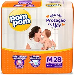 Fralda Pom Pom Protek Proteção de Mãe Jumbo M 28 Unidades