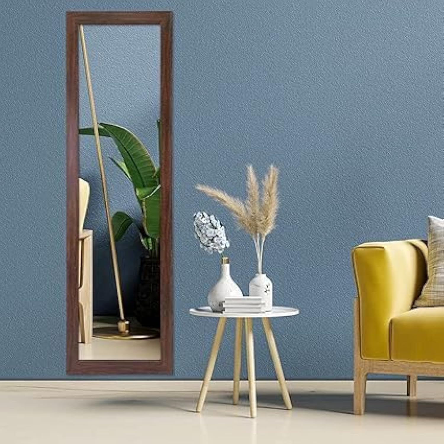 DECORHILLS Standing Mirror Full Length, 120X30 cm Rustic Wood Frame Floor Mirror with Stand, Full Body Mirror for Bedroom Living Room Entryway, Hanging or Leaning Wall-Mounted, Tempered Glass, Brown