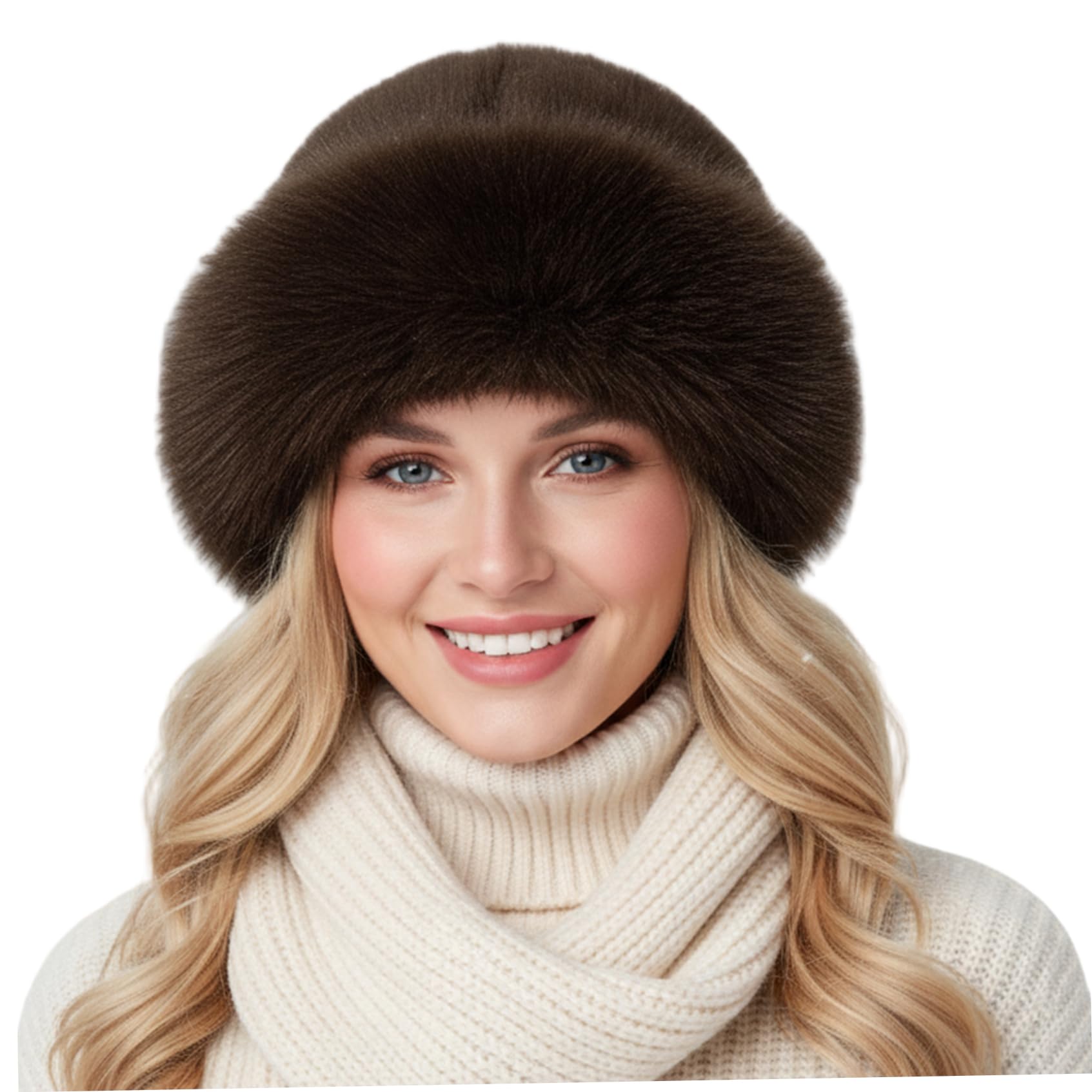 Ameble Women's Coffee Faux Furs Bucket Hat, Soft Thicken Winter Fuzzy Bucket Hat, Warm Furry Fluffy Fisherman Cap For And Girls