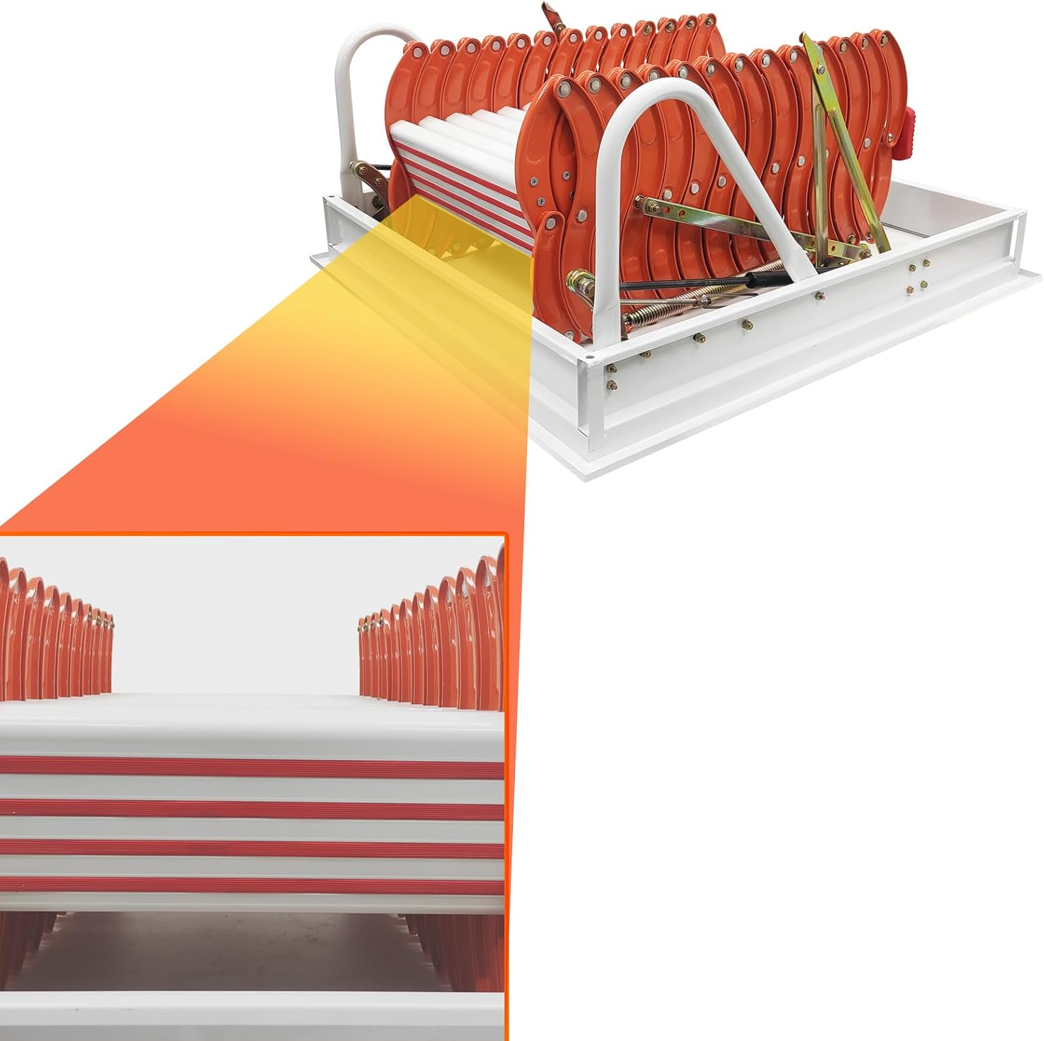 Orange Attic Extension Ladder 31.5×35.4in Al-Mg Alloy Telescoping Ceiling Attic Ladder Stairs Max 10.5ft Height Pull Down Folding Loft Ladder(13 Steps)