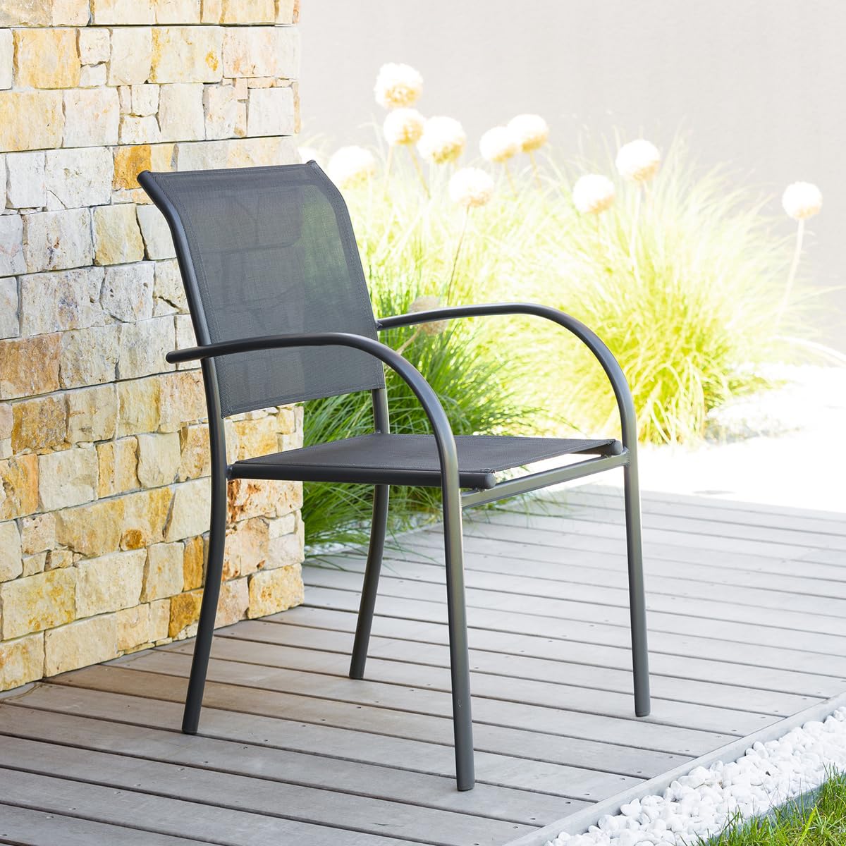 HESPERIDE - Silla de jardín apilable Piazza, antracita y grafito, resistente a la corrosión, ligera, fácil de guardar, mobiliario de exterior para terraza y balcón