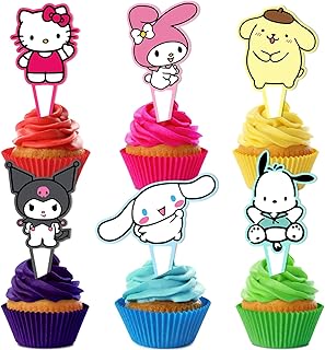Kitty Birthday Party Supplies, 24PCS Cupcake Toppers Decorations for Kawaii Party Supplies Decor
