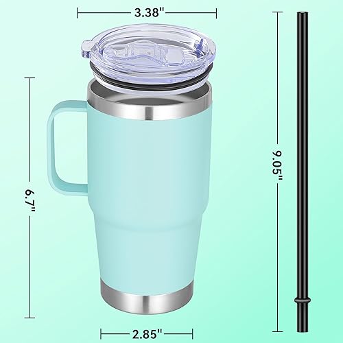 Miniatura 4 de Vaso de acero inoxidable de 20 onzas con asa con aislamiento de metal, taza de viaje para café con asa, vaso de doble pared con tapa y pajita, color